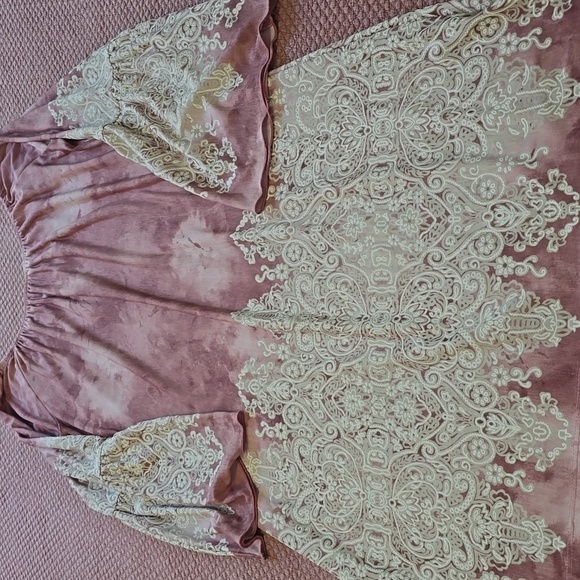 Honeyme Pink and Cream Boho Dress with Lace Details - Picture 11 of 11